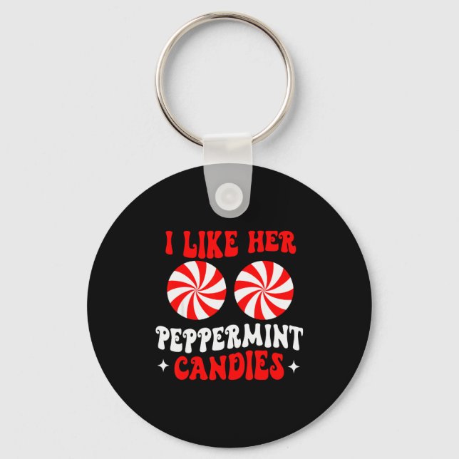 I Like Her Peppermint Candies Couples Matching Chr Keychain (Front)