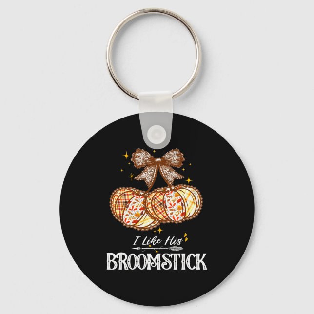 I Like His Broomstick He Likes My Pumpkins Couples Keychain (Front)