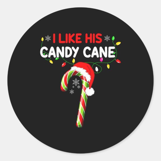 I Like His Candy Cane Couple Matching Christmas Me Classic Round Sticker (Front)