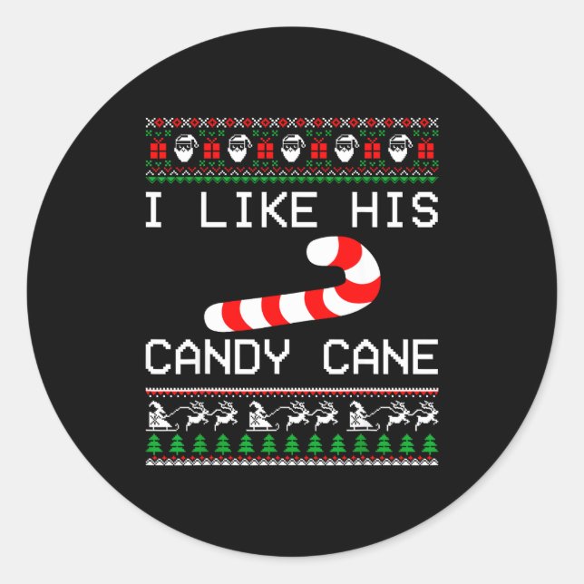 I Like His Candy Cane Couple Matching Christmas Me Classic Round Sticker (Front)