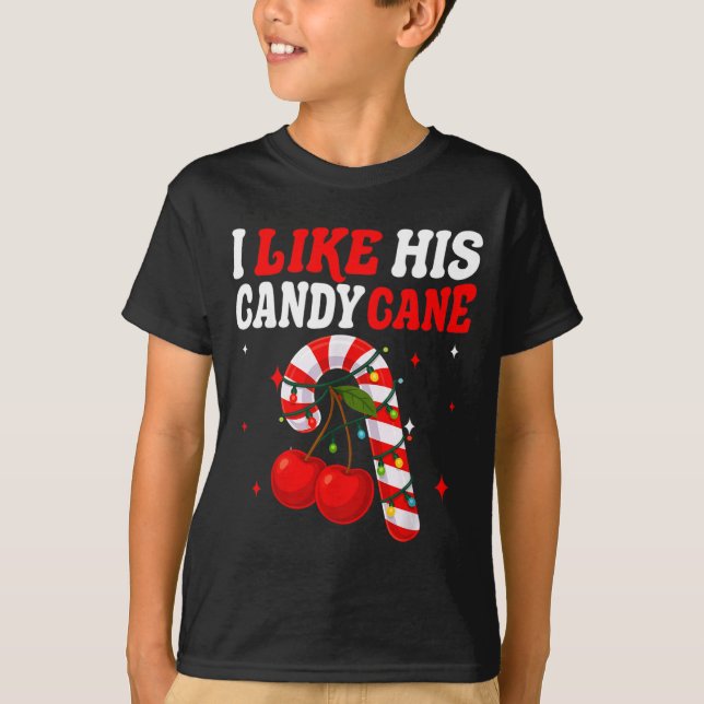 I Like His Candy Cane Couples Matching Christmas F T-Shirt (Front)