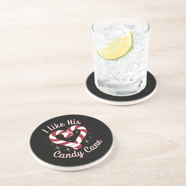 I Like His Candy Cane Funny Couples Matching   Coaster (Side)