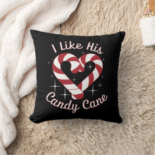 I Like His Candy Cane Funny Couples Matching Throw Pillow