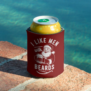 I Like Men with Beards Christmas Santa Claus Beer Can Cooler