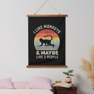 I Like Monkeys & Maybe 3 People Funny Retro Vintag Hanging Tapestry