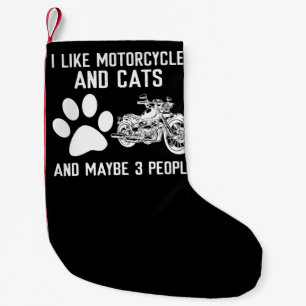 I Like Motorcycles And Cats Funny Art Gift Small Christmas Stocking