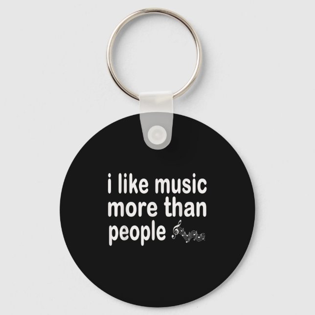 I Like Music More Than People Art Simple Music Moo Keychain (Front)