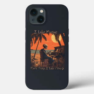 I like music more than people, skull design sunset iPhone 13 case