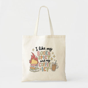 I like my books spicy and my coffee icy tote bag