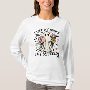 I Like My Books Spicy Iced Coffee Ghost Halloween T-Shirt