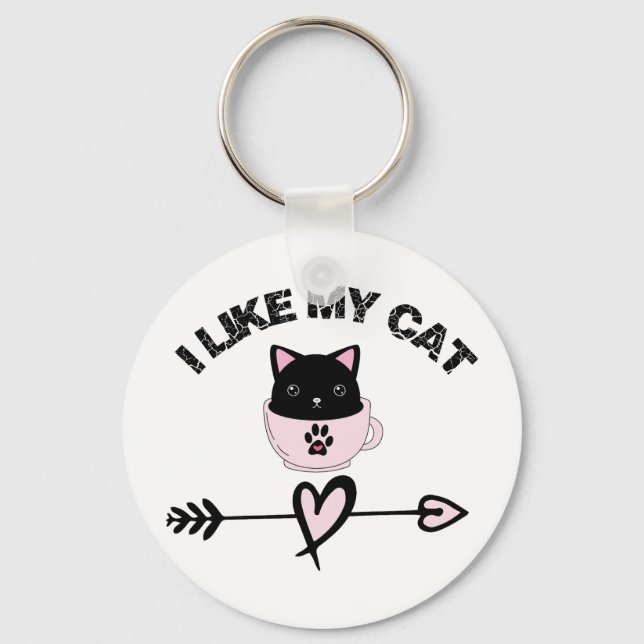 i like my cat, cat lover gift keychain (Front)