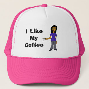 I Like My Coffee Latina Female Cartoon Trucker Hat