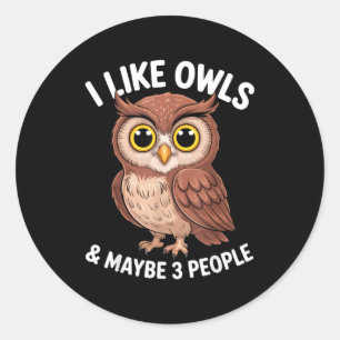 I Like Owls And Maybe 3 People Funny Introvert Hum Classic Round Sticker