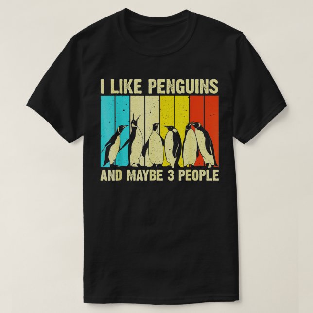 I Like Penguins And Maybe 3 People  Retro Aquatic  T-Shirt (Design Front)