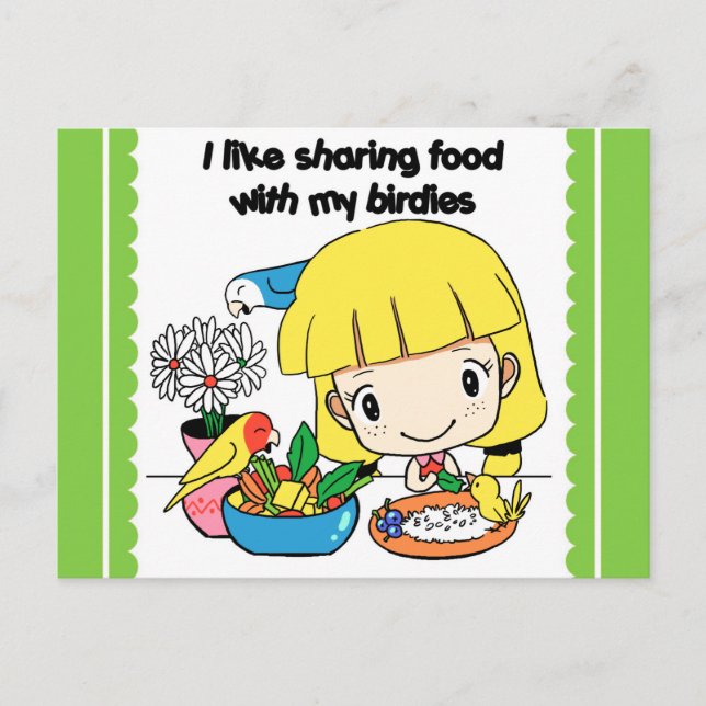 I like sharing food with my birdies postcard (Front)