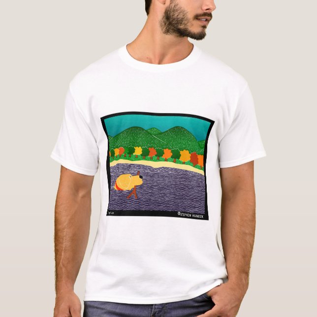 I like Sticks-Autumn Yellow Lab, Stephen Huneck T-Shirt (Front)