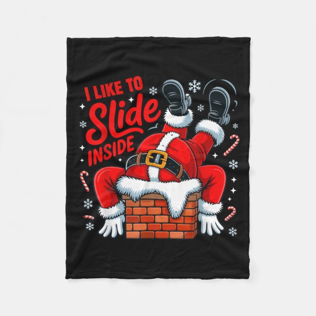I Like To Slide Inside Funny Santa Couple Matching Fleece Blanket (Front)