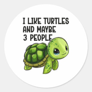 I Like Turtles And Maybe Three People Funny Retro  Classic Round Sticker