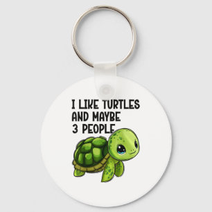 I Like Turtles And Maybe Three People Funny Retro  Keychain