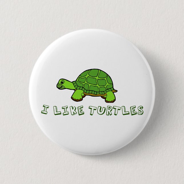 I Like Turtles Green Cute 2 Inch Round Button (Front)