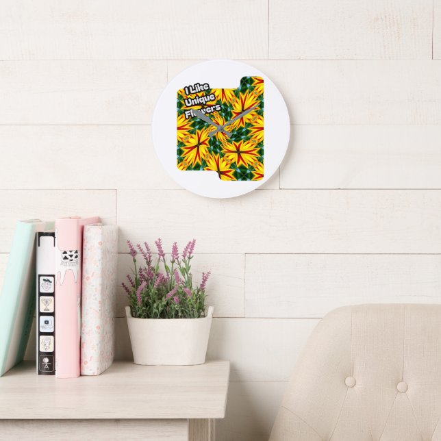 I Like Unique Flowers Large Clock (Reading Room)