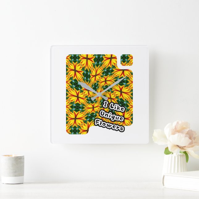 I Like Unique Flowers Square Wall Clock (Home)