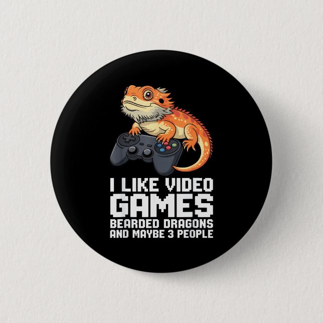 I Like Video Games Bearded Dragon Gamer Introvert  2 Inch Round Button (Front)