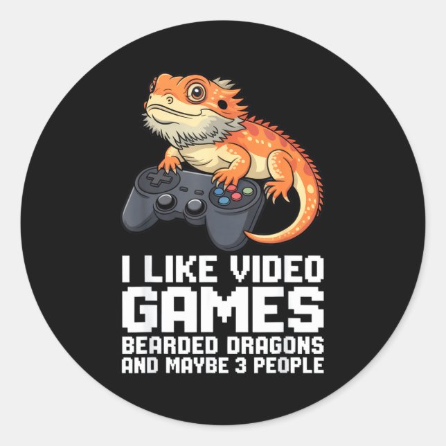 I Like Video Games Bearded Dragon Gamer Introvert  Classic Round Sticker (Front)