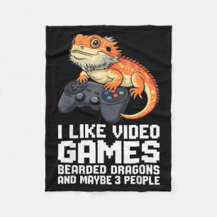 I Like Video Games Bearded Dragon Gamer Introvert Fleece Blanket