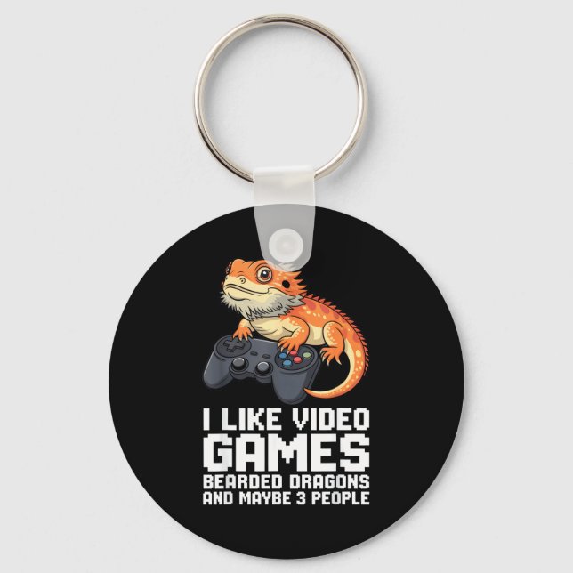 I Like Video Games Bearded Dragon Gamer Introvert  Keychain (Front)