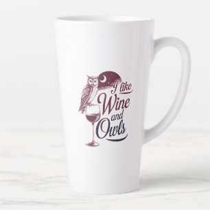 "I Like Wine and Owls" Vintage Design" Latte Mug