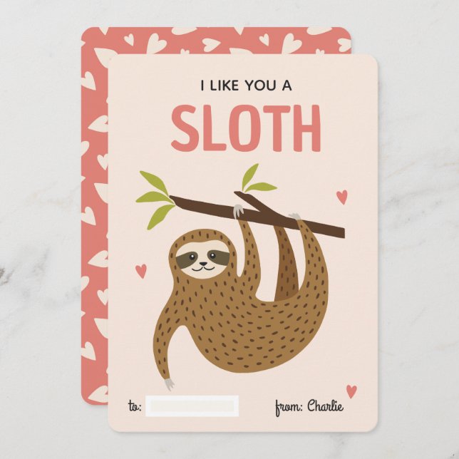 I like you a sloth classroom valentine's day card (Front/Back)