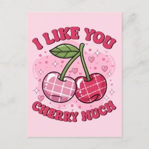 I Like You Cherry Much Cute Retro Valentine Postcard