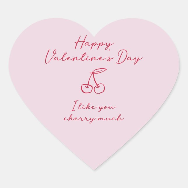 I like you cherry  much Valentines Day Pink  Heart Sticker (Front)