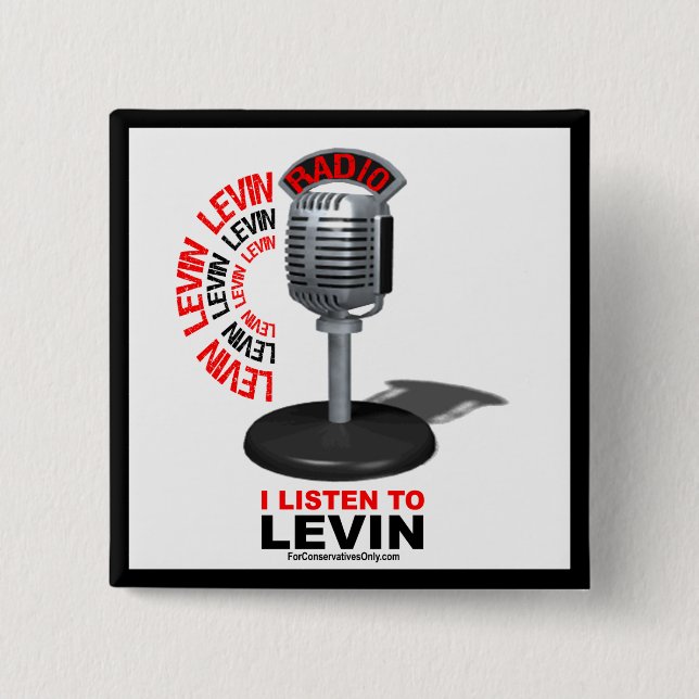 I Listen To Levin 2 Inch Square Button (Front)