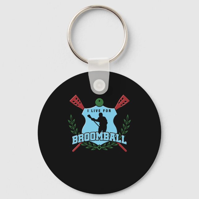 I Live For Broomball Goaltender Ice Rink Game Gift Keychain (Front)