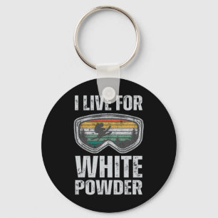 I Live For White Powder Retro Ski Snowboard Skiing Keychain