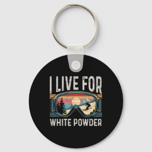 I Live For White Powder Snowboarding Retro Vintage Keychain