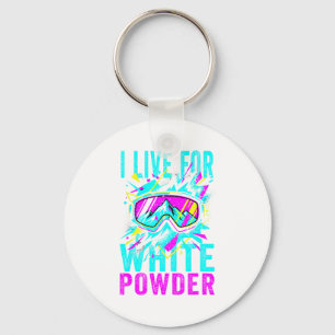 I Live For White Wder 80s 90s Retro Skiing Snowboa Keychain