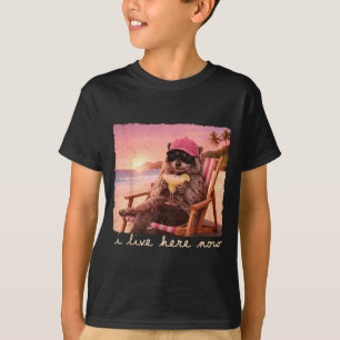 I live here funny raccoon meme feral girl summer  T-Shirt