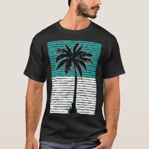 I Live Life Palm Tree Picture Cool Aqua Green Whit T-Shirt