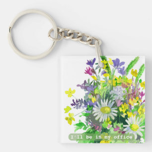 I’ll Be in My Office Watercolor flowers Keychain