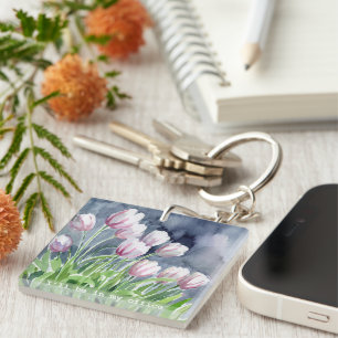 I’ll Be in My Office Watercolor tulips Keychain