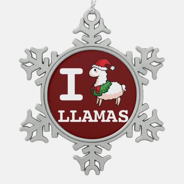 I Llama Llamas Snowflake Pewter Christmas Ornament (Front)