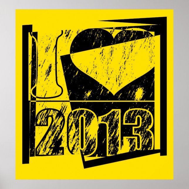 I love 2013 - Poster d'art pop noir et jaune (Devant)