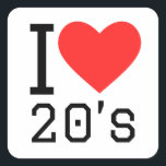 I love 20s square sticker<br><div class="desc">I love 20s ,  for decade lovers</div>