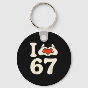 I Love 67 Retro Hand Heart Number Design Keychain