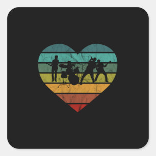 I Love 70s Music Band Vintage Heart Square Sticker