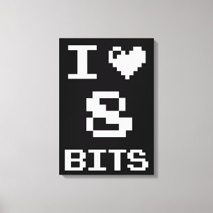 I Love 8 Bits, gamer geek design Canvas Print