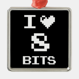 I Love 8 Bits, gamer geek design Metal Ornament
